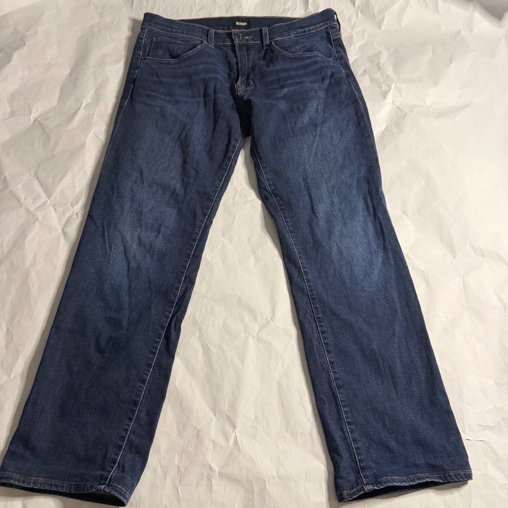 Hudson Byron Mens Whiskering Dark Wash Indigo Denim Jeans Size 33x30 Bootcut‎